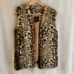 Oversized Faux‎ Fur Soft Animal Print Vest Womens XS Cheetah Adrienne Landau
